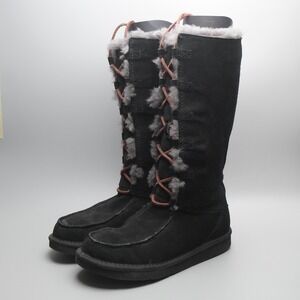 UGG 5230 Uptown Lace Tall Boots Women US 5 Black Suede Shearling